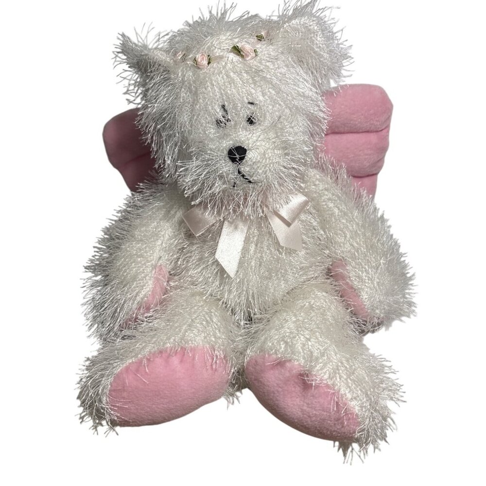 Ganz Plush Angel Bear Amy Heritage Collection Pink Wings & Flowers 2001 Vtg 12"
